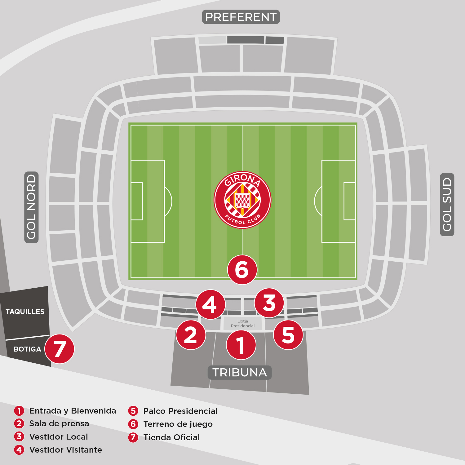 Itinerario del tour por el estadio Montilivi