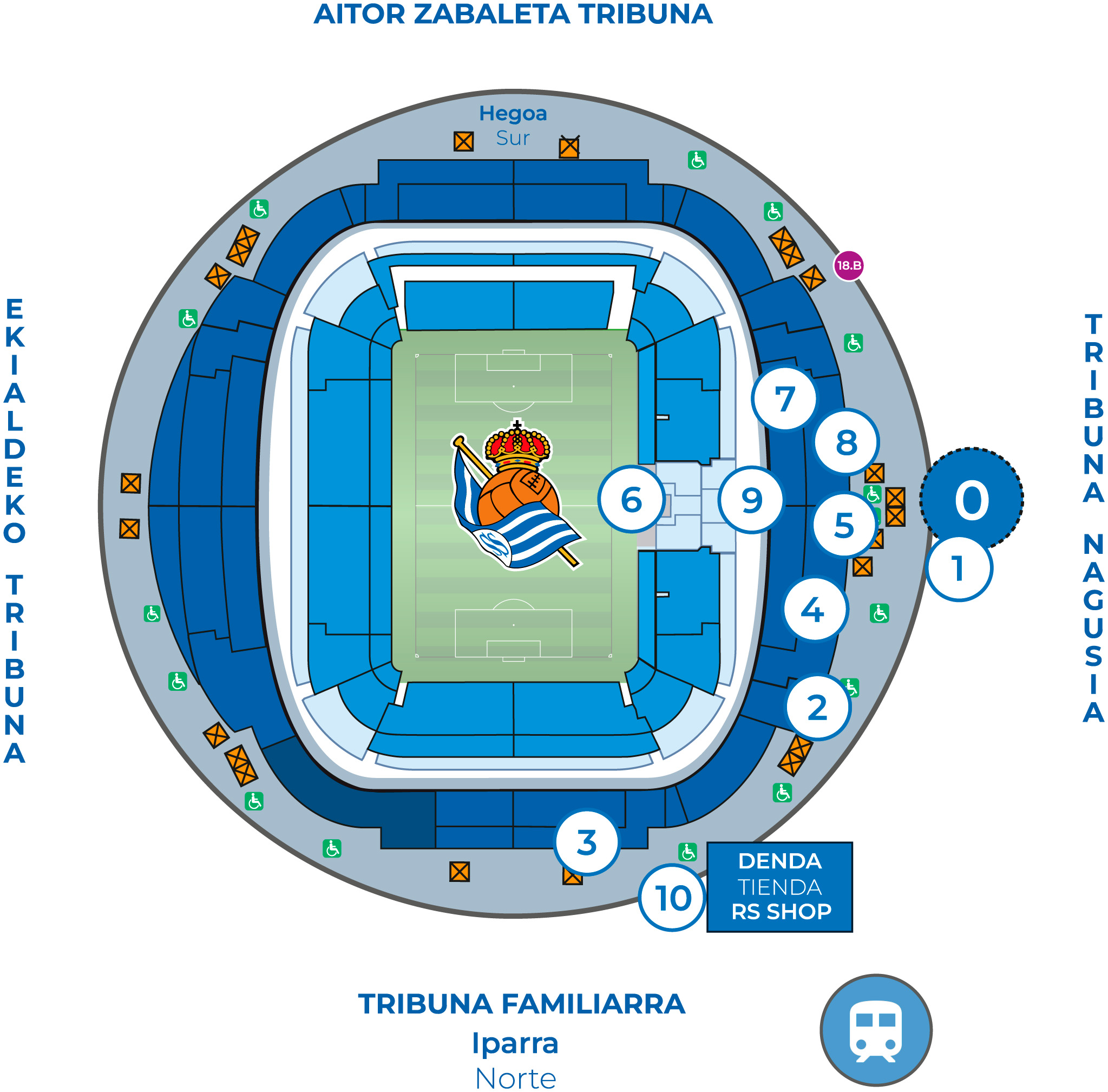 Itinerario del tour por el estadio de la Real Sociedad